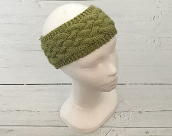 Green cable knit women’s headband/ ear warmer, handmade gift for her