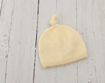 Cream baby hat, knitted newborn hat, first hat, baby shower gift
