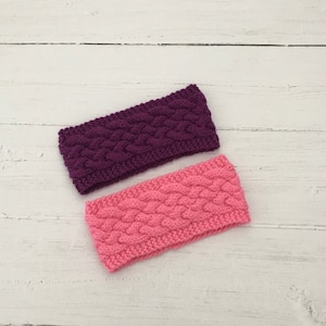 Set of two cable knit headbands-fondant pink and purple