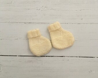 Cream knitted baby booties, baby shower gift