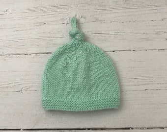 Mint green hand knitted baby hat-unisex newborn gift-four sizes available