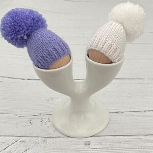 Lavender and white egg cosy set, knitted egg cosies, small gift, stocking filler
