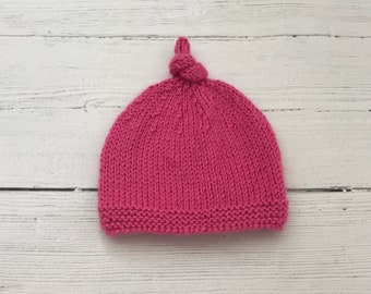 Roze gebreide babymutsje voor pasgeboren babymeisje, handgemaakt cadeau voor babyshower