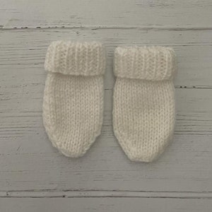 White baby mittens, newborn scratch mitts, unisex baby shower gift