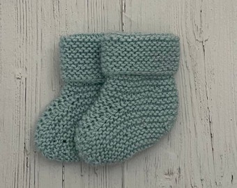 Sea foam blue baby booties, knitted baby booties, baby shower gift