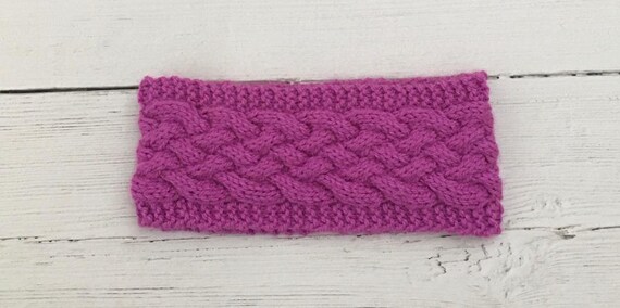 Magenta Cable Knit Headband/ear Warmer-aran Acrylic Yarn - Etsy display picture 1