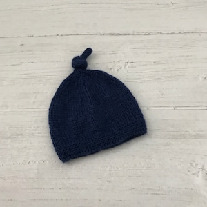 Navy blue knitted baby hat, baby boy shower gift, new baby gift