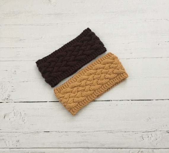2 Knitted Headbands in Dark Brown Cabled + Textured Handmade Soft Cozy Accessory Headband or Earwarmer? . What do you call these cozy little  main image 4