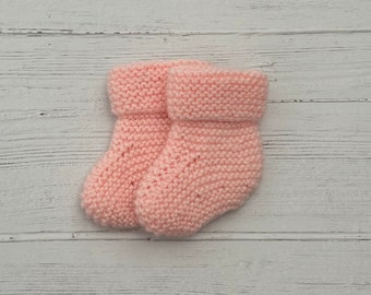 Ballet pink hand knitted baby booties