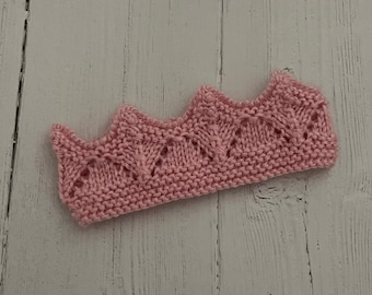 Pink knitted baby crown,baby girl shower gift, gender reveal