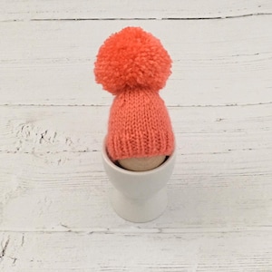 Shrimp pink knitted egg cosy, handmade new home gift, stocking filler