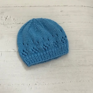 Blue knitted hat for newborn, handmade gift for baby boy