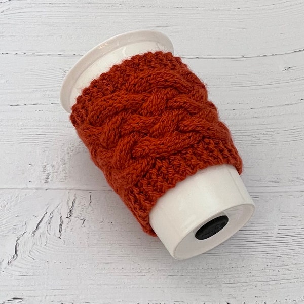 Copper knitted cup cosy, reusable coffee sleeve, stocking stuffer