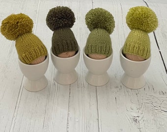 Set of four green egg cosies, knitted egg cosy set, Easter gift, stocking filler
