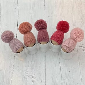 Hand knitted pom pom egg cosy-choice of shades