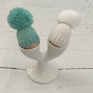 Hand knitted egg cosy set-spearmint and white