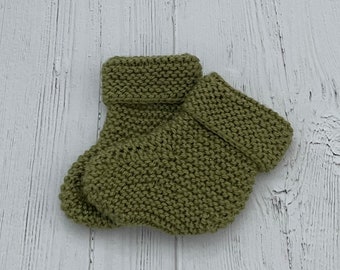 Pear green knitted baby booties, gender neutral baby shower gift, soft shoes for baby