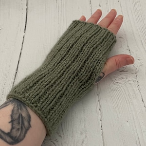 Pine green wrist warmers, fingerless gloves, stocking filler, secret Santa gift