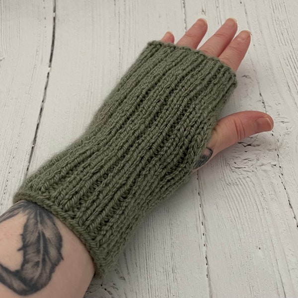 Pine green wrist warmers, fingerless gloves, stocking filler, secret Santa gift