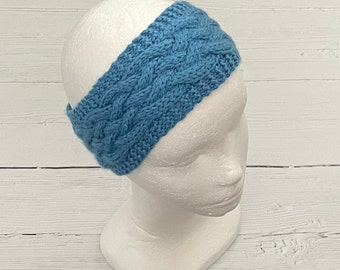 Cornish blue cable knit headband-cosy aran ear warmer