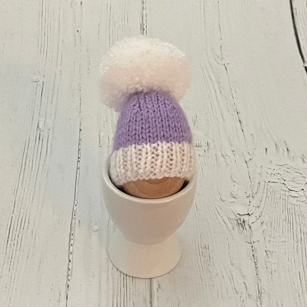 Purple and white egg cosy, knitted egg cosies, stocking filler, Easter gift, new home gift