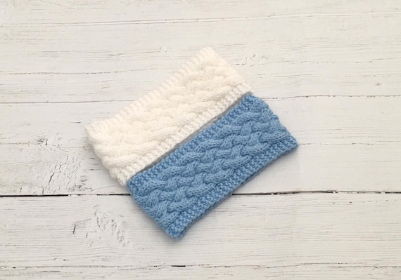 Light Blue Cable Knit Headband Angora Cable Knit Ear Warmer Headband Wool Blend Light Blue  main image 3