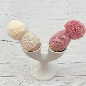Rose and cream knitted egg cosies, set of two boiled egg covers, small gift, stocking filler