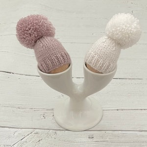 Set of two knitted egg cosies, mushroom and white, Easter gift, stocking filler, new home gift