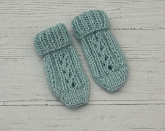 Moufles Bébé Fait Main - Bleu Pour Enfant Prématuré, Laine Douce Et Confortable