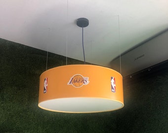 Handmade Los Angeles Lakers Drum Lampshade - NBA Textile Flushmount Lamp