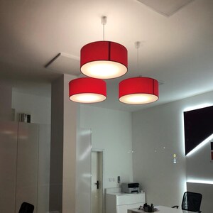 Handmade Red Drum Lampshade, Minimalist Pendant Light, E27/E26 Base