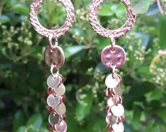 Magnifique rose or couleur longues boucles d’oreilles pendantes. Goutte de 9cm