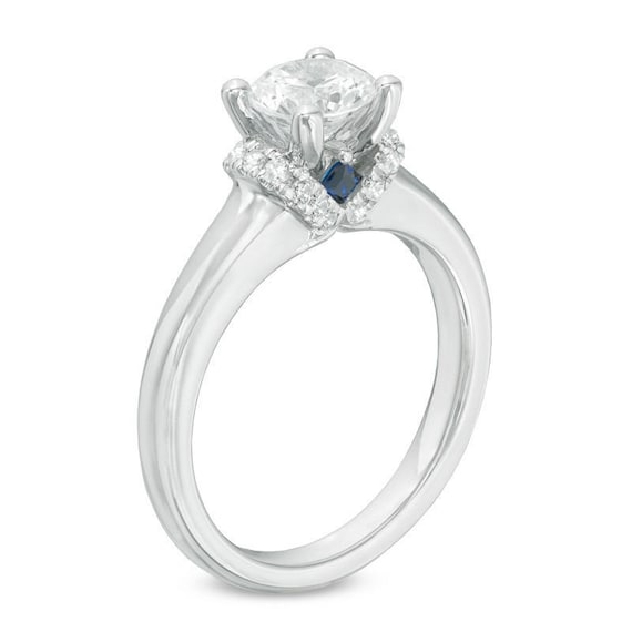 Vera Wang Love Collection Pear-Shaped Diamond and Sapphire Double Frame Engagement  Ring in 14K White Gold | Property Room