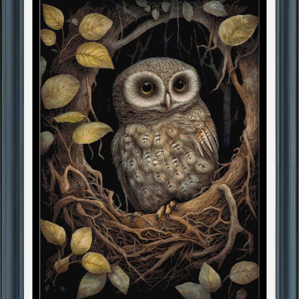 PDF counted cross stitch pattern - Vines, Trees and Animals - Owl. Printable instant digital download. Pattern Keeper compatible.