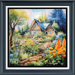 PDF counted cross stitch pattern - Country Cottage. Printable instant digital download. Pattern Keeper compatible.