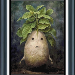 PDF counted cross stitch pattern - Vegetable Portraits - Potato. Printable instant digital download. Pattern Keeper compatible.