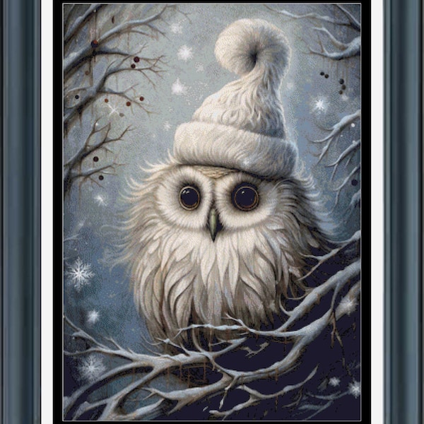 PDF counted cross stitch pattern - Mystical Christmas Animals - Owl. Printable instant digital download. Pattern Keeper compatible.
