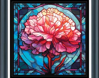 PDF counted cross stitch pattern - Birth Flower January Carnation. Printable instant digital download. Pattern Keeper compatible.