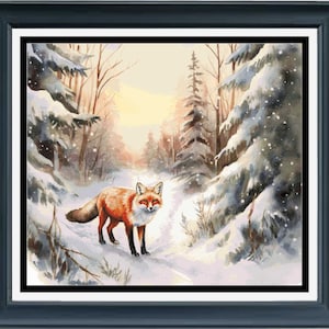 PDF counted cross stitch pattern - Winter Fox. Printable instant digital download. Pattern Keeper compatible.