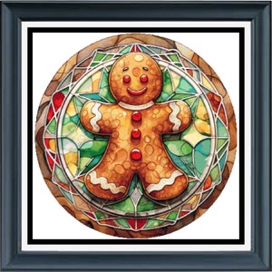 PDF counted cross stitch pattern - Stained Glass Gingerbread Man. Printable instant digital download. Pattern Keeper app compatible.