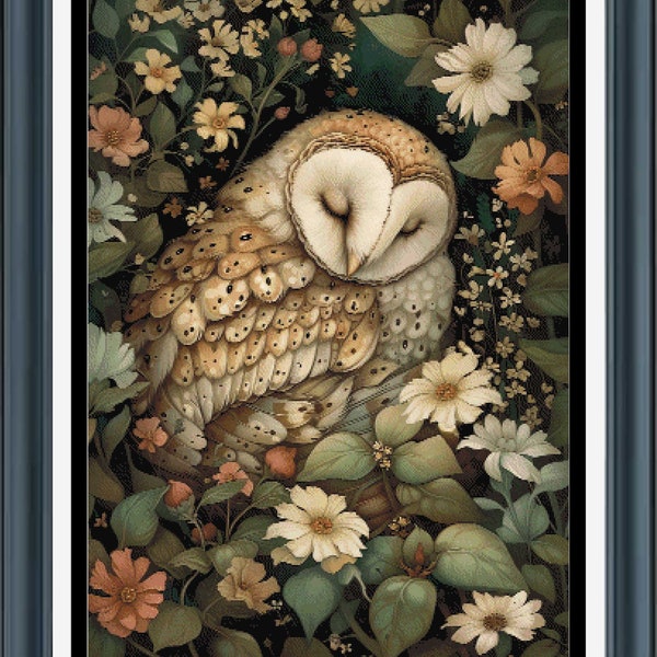 PDF counted cross stitch pattern - Sleeping Animals - owl. Printable instant digital download. Pattern Keeper compatible.