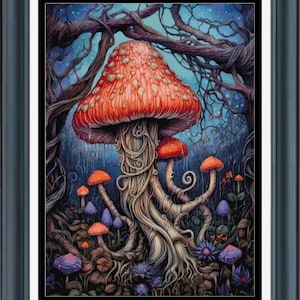 PDF counted cross stitch pattern - Halloween Vines Mushroom. Printable instant digital download. Pattern Keeper compatible.