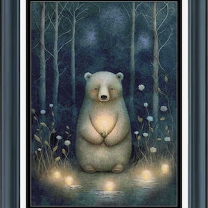 PDF counted cross stitch pattern - Mystical Forest Bear II. Printable instant digital download. Pattern Keeper app compatible.