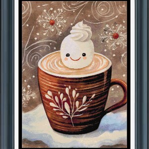 PDF counted cross stitch pattern - Quirky Christmas Hot Chocolate. Printable instant digital download. Pattern Keeper compatible.