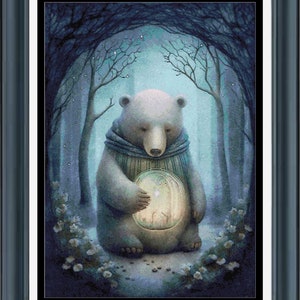 PDF counted cross stitch pattern - Mystical Forest Bear. Printable instant digital download. Pattern Keeper app compatible.