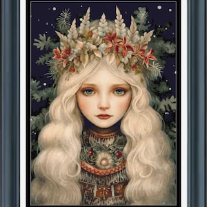 PDF counted cross stitch pattern - Yule Goddess 1. Printable instant digital download. Pattern Keeper compatible.
