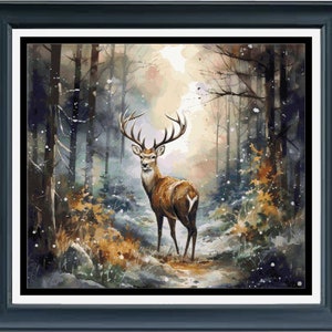 PDF counted cross stitch pattern - Winter Deer. Printable instant digital download. Pattern Keeper compatible.