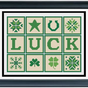PDF Zählmuster Kreuzstichmuster - Luck Sampler. Druckbare sofortigen digitalen Download. Anfängerfreundlich