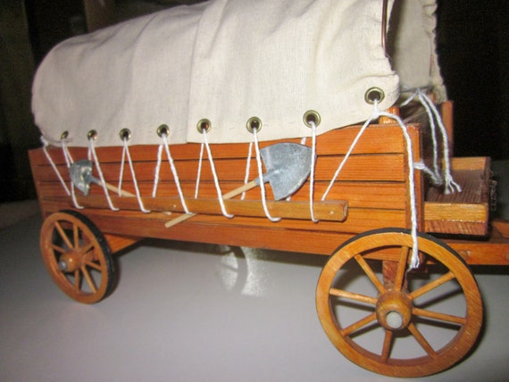 1- Wood Vintage Covered Wagon, Wood Horse Cart