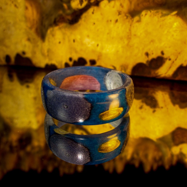 4723 Stabilized Maple Burl Hand Carved Turned Wood Ring Handmade Jewelry Wooden Ring Steel wood Ring